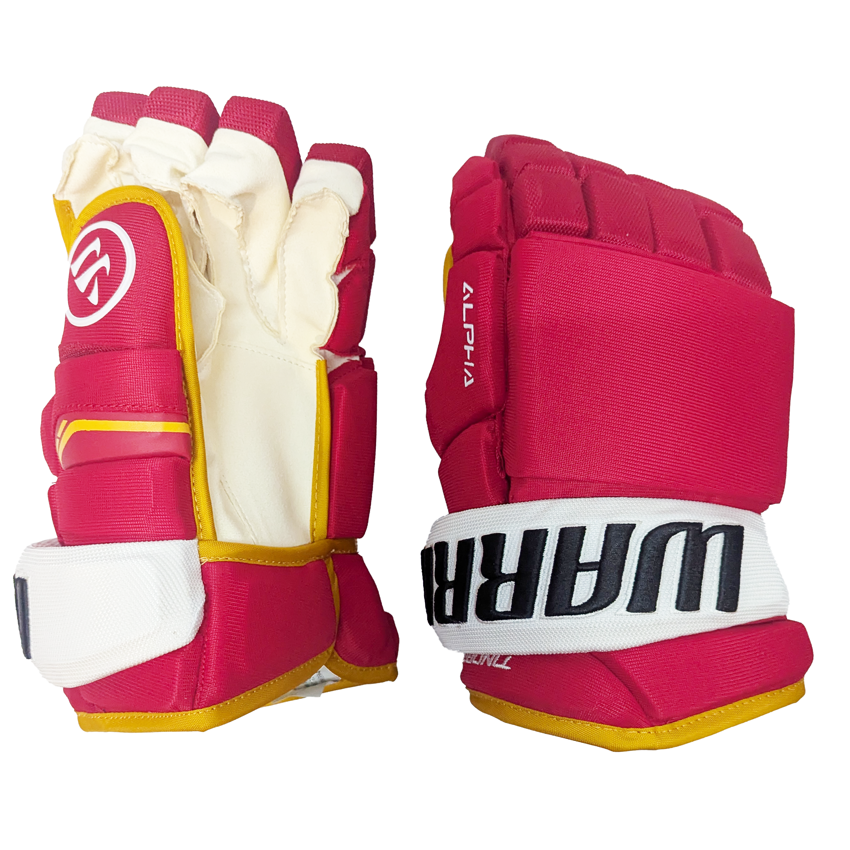 Warrior Alpha QX - Gant NHL Pro Stock - Jarred Tinordi (Rouge/Jaune/Blanc)